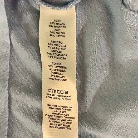 Chico’s Lorrine lace insert high-lowt-shirt - blue - size 2 (L). - Picture 9 of 11